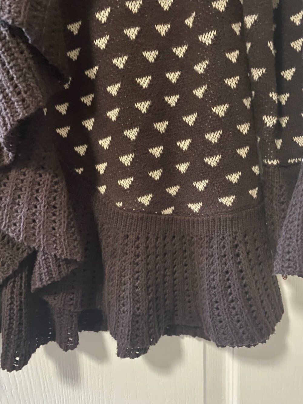Style & Co Fair Isle Ruffle Bell Sleeve Cardigan Sweater Brown Tie Front Boho L - Picture 3 of 11